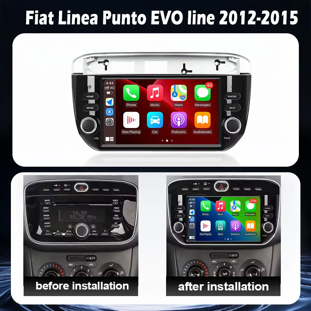Android 16 Wireless CarPlay For Fiat Linea Punto EVO Line 2012-2015 Car Radio Multimedia Touch Screen Navigation GPS Auto Wifi
