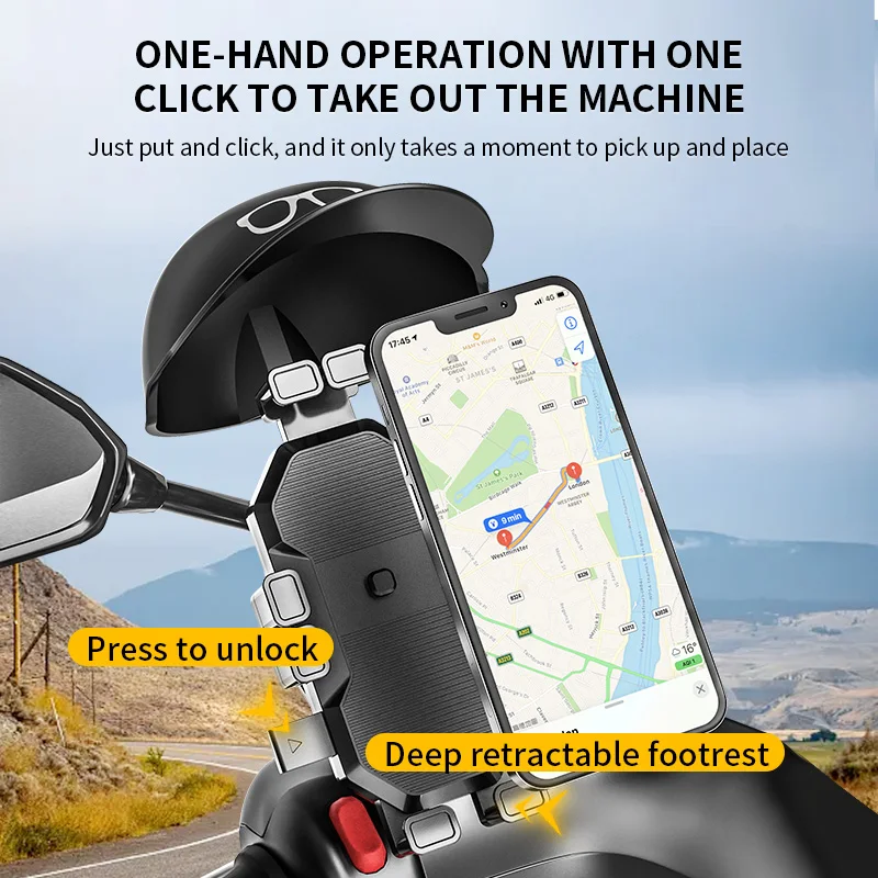 Shockproof Motorcycle Riding Mobile Phone Holder With Umbrella Eight Claw Lock Fixed Bracket for 4.7-7.4 inch Smartphone