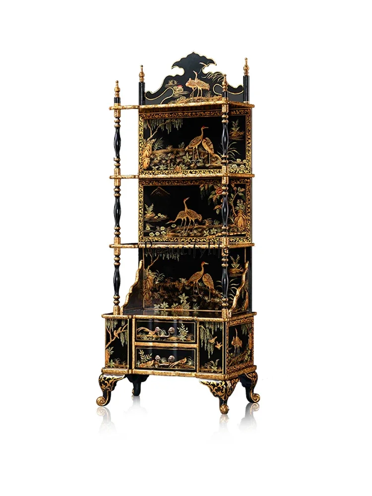 

American-style painted display cabinet, European-style hand-painted carved gold foil decorative cabinet