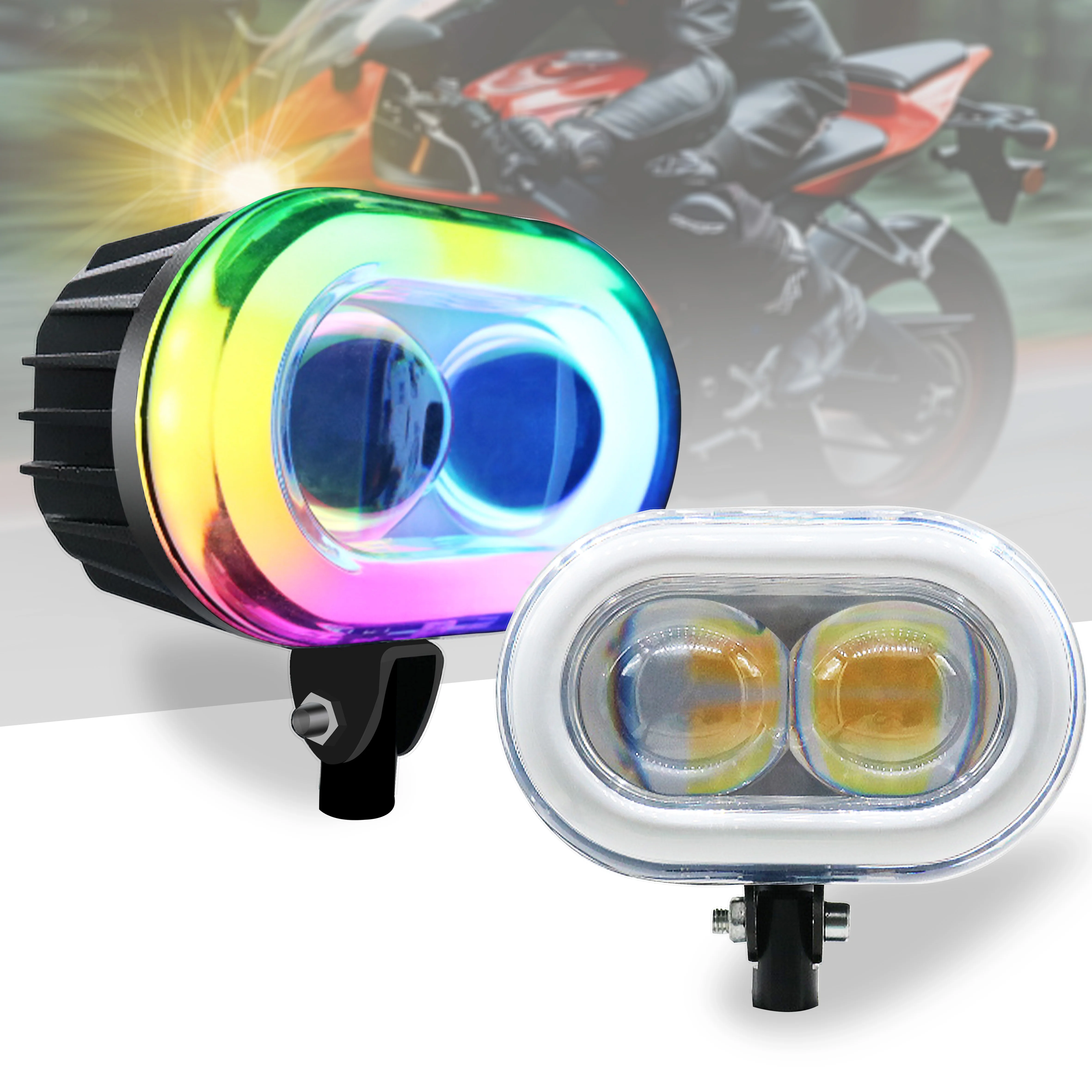 Motorcycle Accessories Original Dual Lens RGB Aperture Dual Eye Flow Light With/Without Speaker, Cool Model Waterproof Mini Ligh