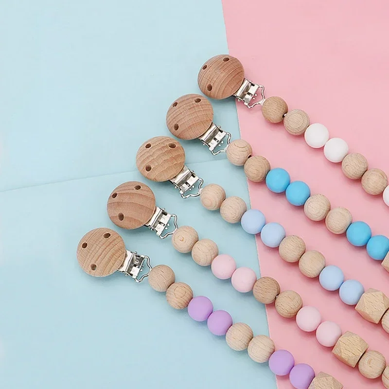 Baby Pacifier Clips BPA Free Safe Silicone Beech Beads Dummy Nipple Holder Clip Chian Newborn Teethers Toys Infant Accessories