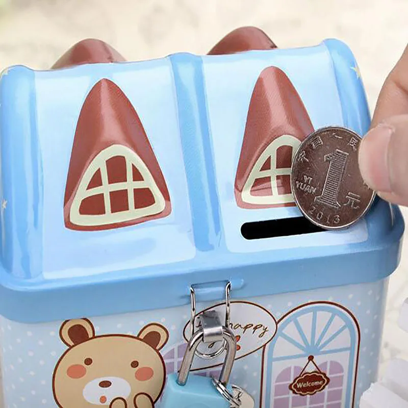 ใหม่โลหะ House Shape Piggy Bank เหรียญปลอดภัยกล่องเด็ก Piggy Banks กุญแจล็อคกล่องเงิน Kawaii Creative ของขวัญเด็ก