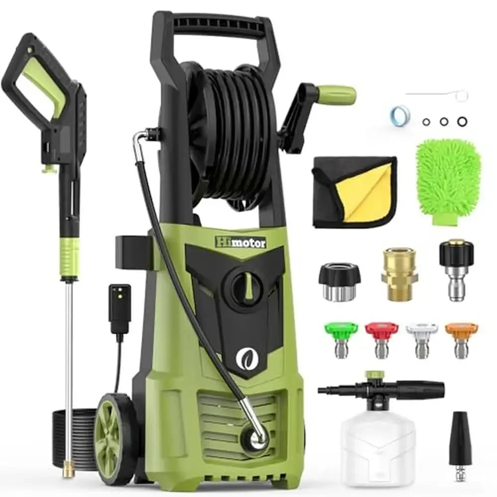 Electric Power Washer 4000PSI 2.8GPM Nozzle Set Foam Cannon Car Wash Machine Reel Hose Set Mobile Safe Eco-Friendly IPX5 Rated