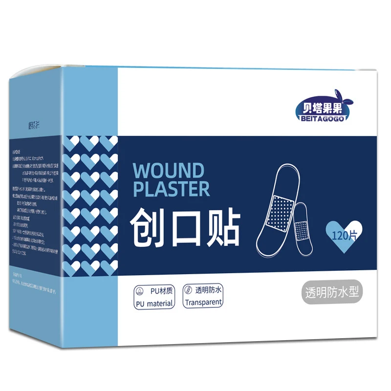 Band Aid impermeável transparente, Gesso médico adesivo, Gesso PU para ferida Sports, Banho, 120pcs