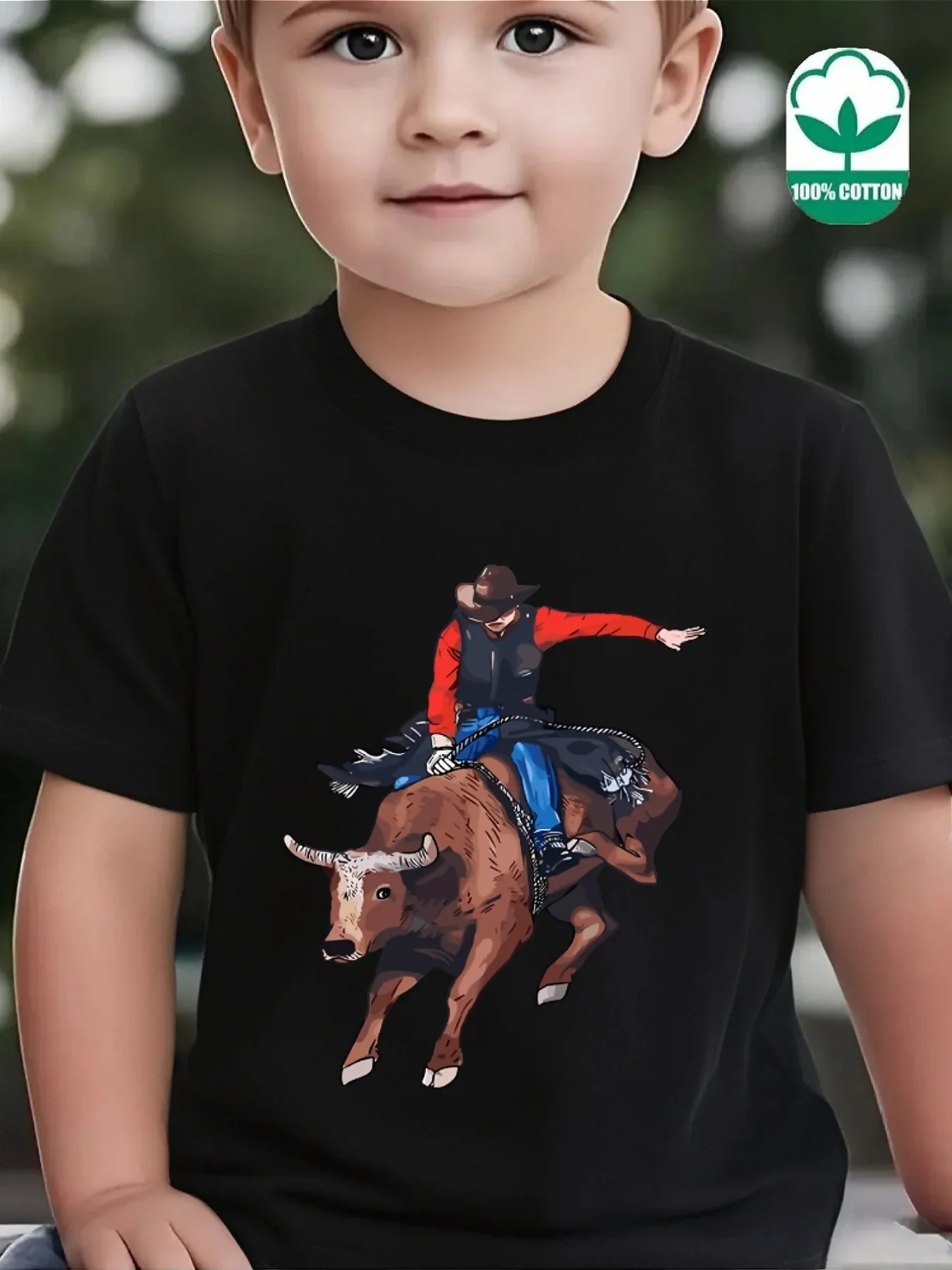 Lovely Vintage Rodeo Cowboy Bull Rider Art Graphic Family Matching T Shirts Boys Girls Parent Child Daily Wear Cotton Tops
