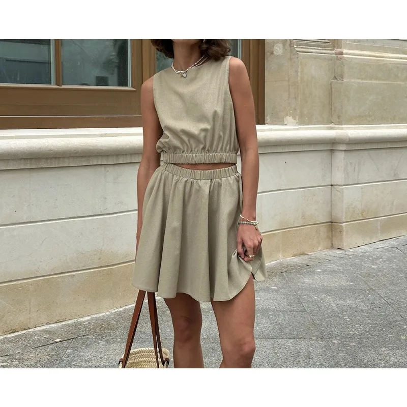 

Crew Neck Vest Skirt Set 2026 Spring and Summer Casual Suit Women
