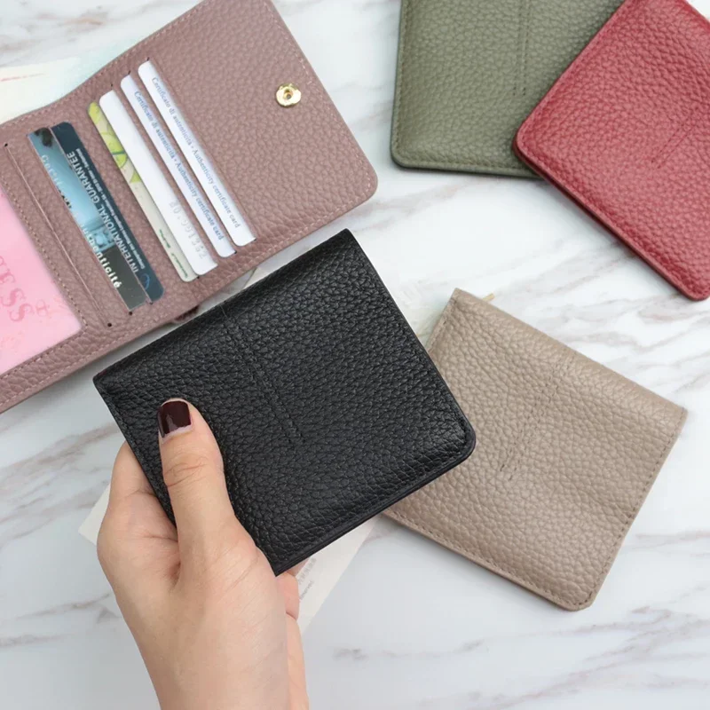 100% Genuine Cow Leather Slim Cardholder Smart Wallet Ladies Simple Cowhide Credit Card Holders Ultra Thin Wallet Women's Purse