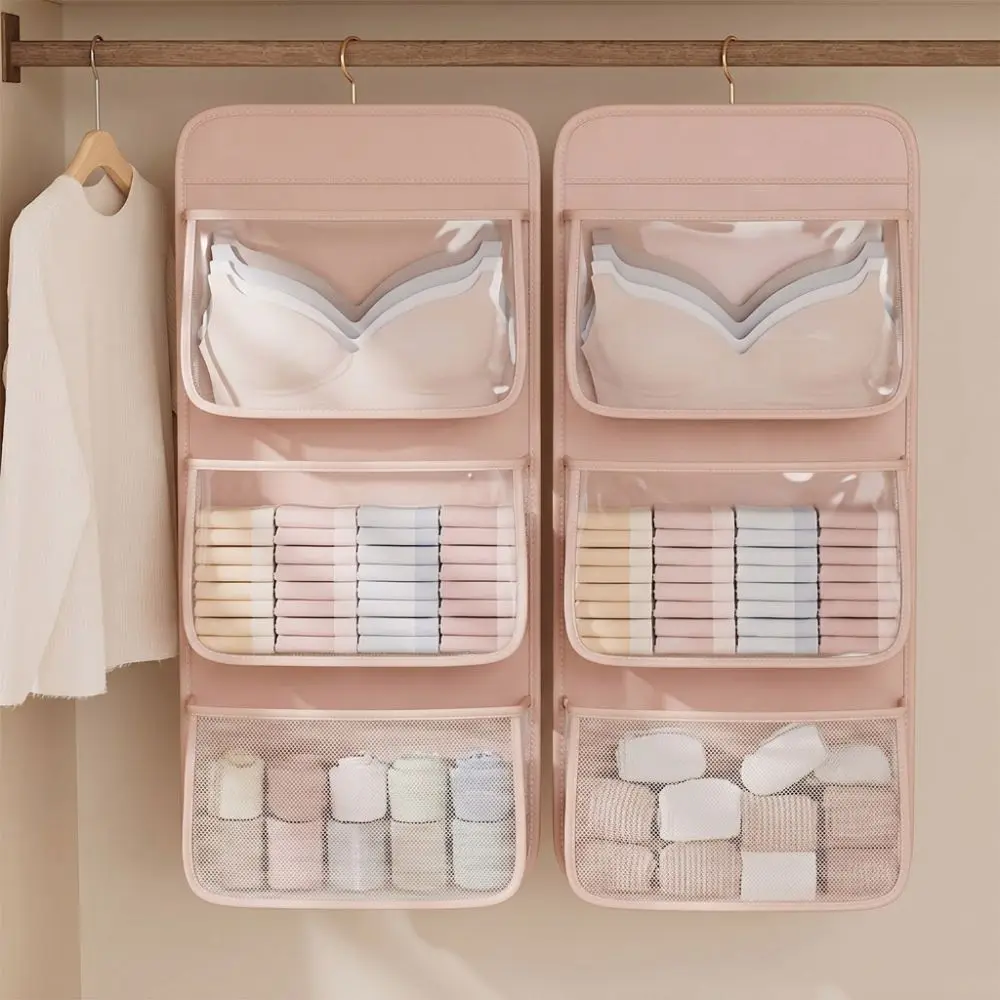 Multi-Pocket Hanging Closet Organizer Clear Front Window 3-Tier Structure Bras Organizer Soft Texture Space Saving