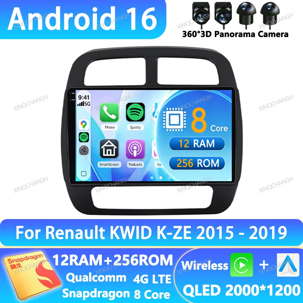 Android 16 Car Radio For Renault KWID K-ZE Dacia Spring 2015 - 2018 2019 Head Unit 2DIN GPS Multimedia Stereo Video Player QLED