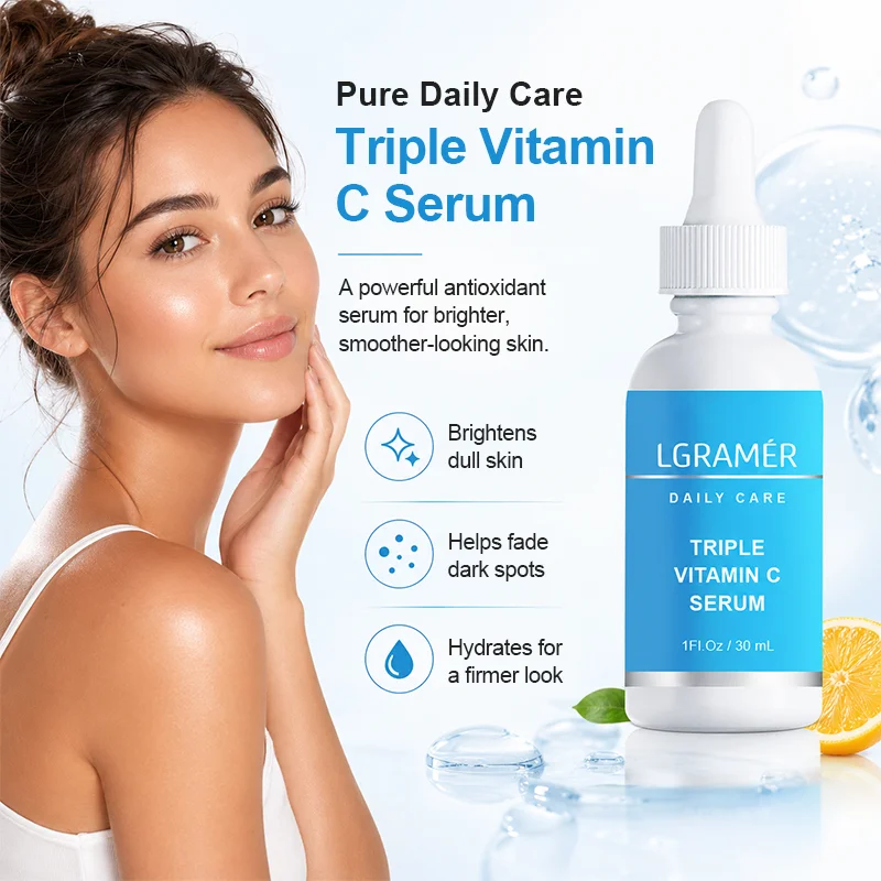 Triple Vitamin C Facial Serum Antioxidant Brighten Dull Skin Fade Dark Spots Hydrating Firming Korean Facial Skin Care Essence