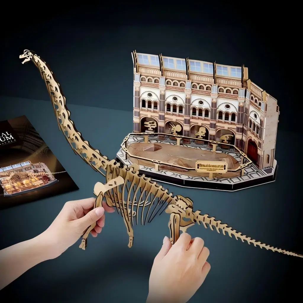 

3D Wooden Puzzle Natural History Museum Model Dinosaur Apatosaurus Blue Whale Skeleton Assemble Toy Gift for Adults