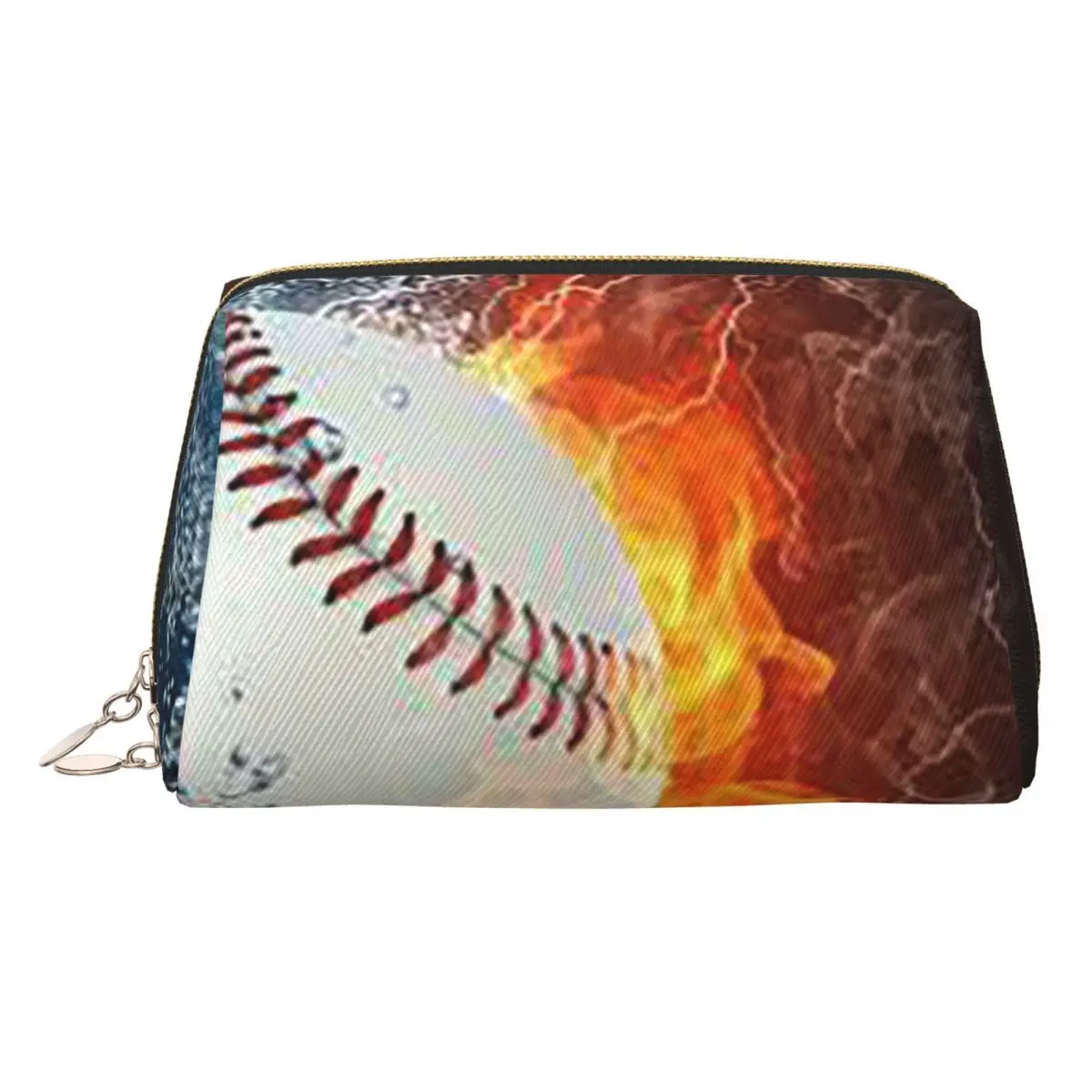 Baseball In The Fire And Water Women Cosmetic Bags Travel Makeup Organizer Pouch Toiletry Storage Dopp Kit Case