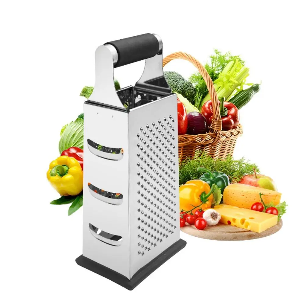 

Stainless Steel Manual Cheese Grater with Handle Sharp Blades Food Shredder Anti Slip 4-Sided Blades Garlic Mincer