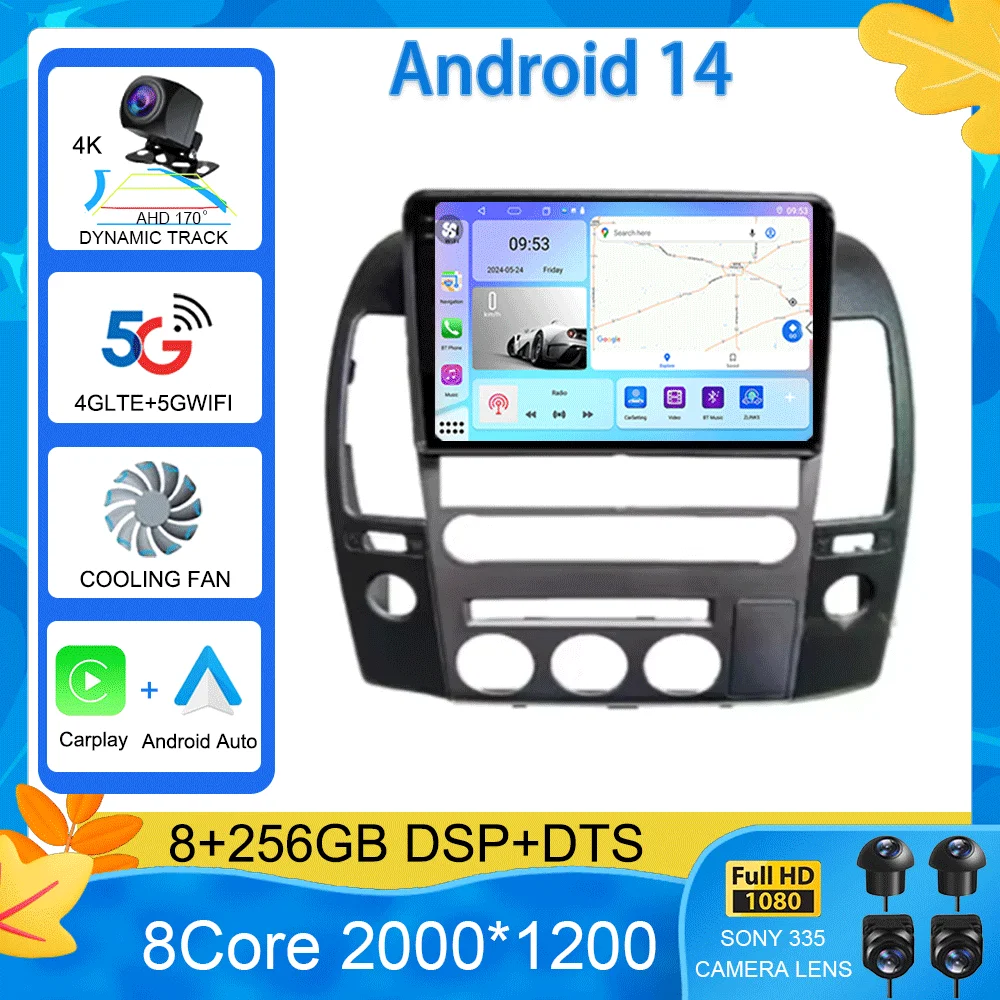 For NISSAN PATHFINDER NAVARA 2004 - 2014 9 Inch Android 14 Auto Car Radio Multimedia Player Stereo GPS Navigation 4G 2 Din