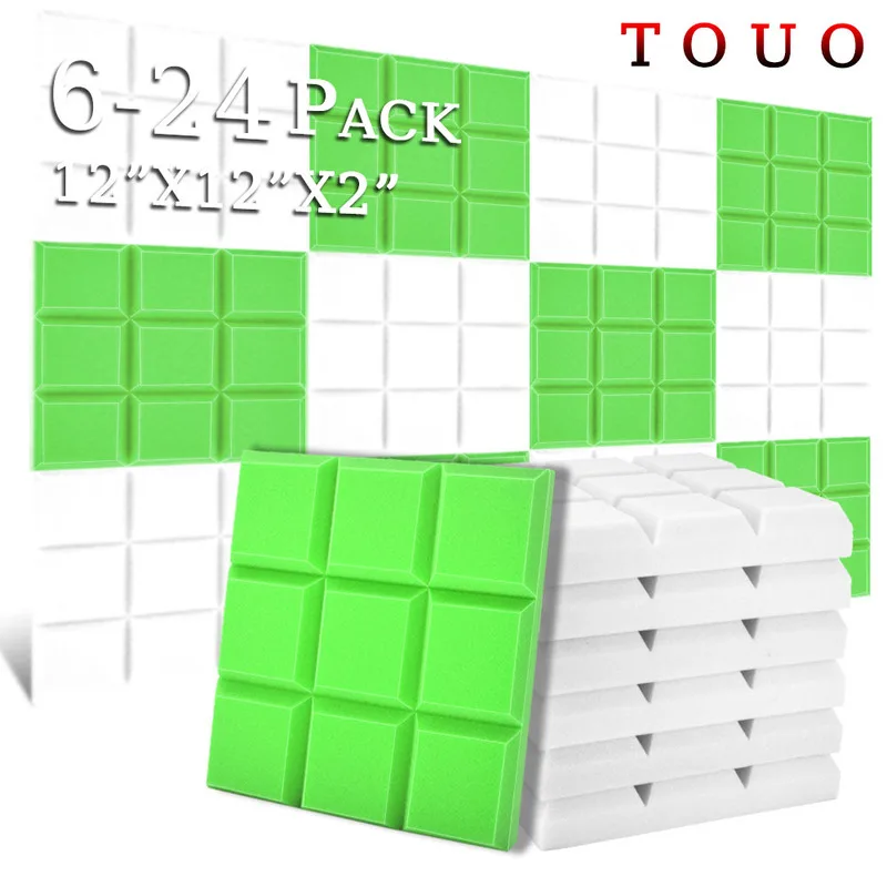 

TOUO Acoustic Foam 6/12/24 Pcs Studio Acoustic Treatment High-Density Sound Absorbing Material Beveled Edge 9 Block Tiles Sponge