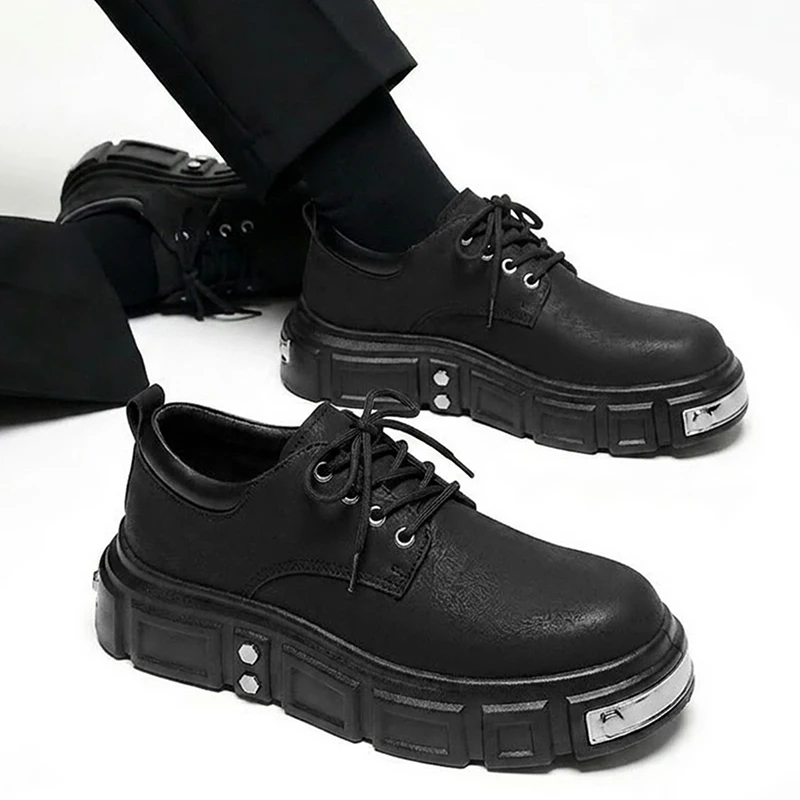 Spring Autumn Ins European Style Cropped Studded Metal Leather Shoes Niche Couple Large Head Shoes Casual Shoes