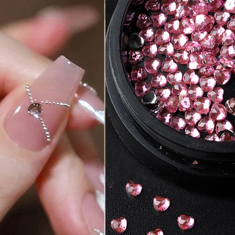 1Box Mini Heart-shaped Rhinestones Nail Art Charms 3D Nail Decals Decoration DIY Manicure Beads Flatback Diamonds