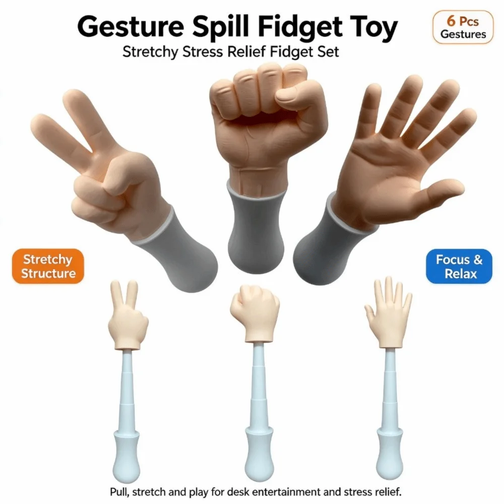 3D Printed Gesture Spill Fidget Toy Portable Funny Gesture Decompression Toy Novelty Creative Gesture Retractable Toy