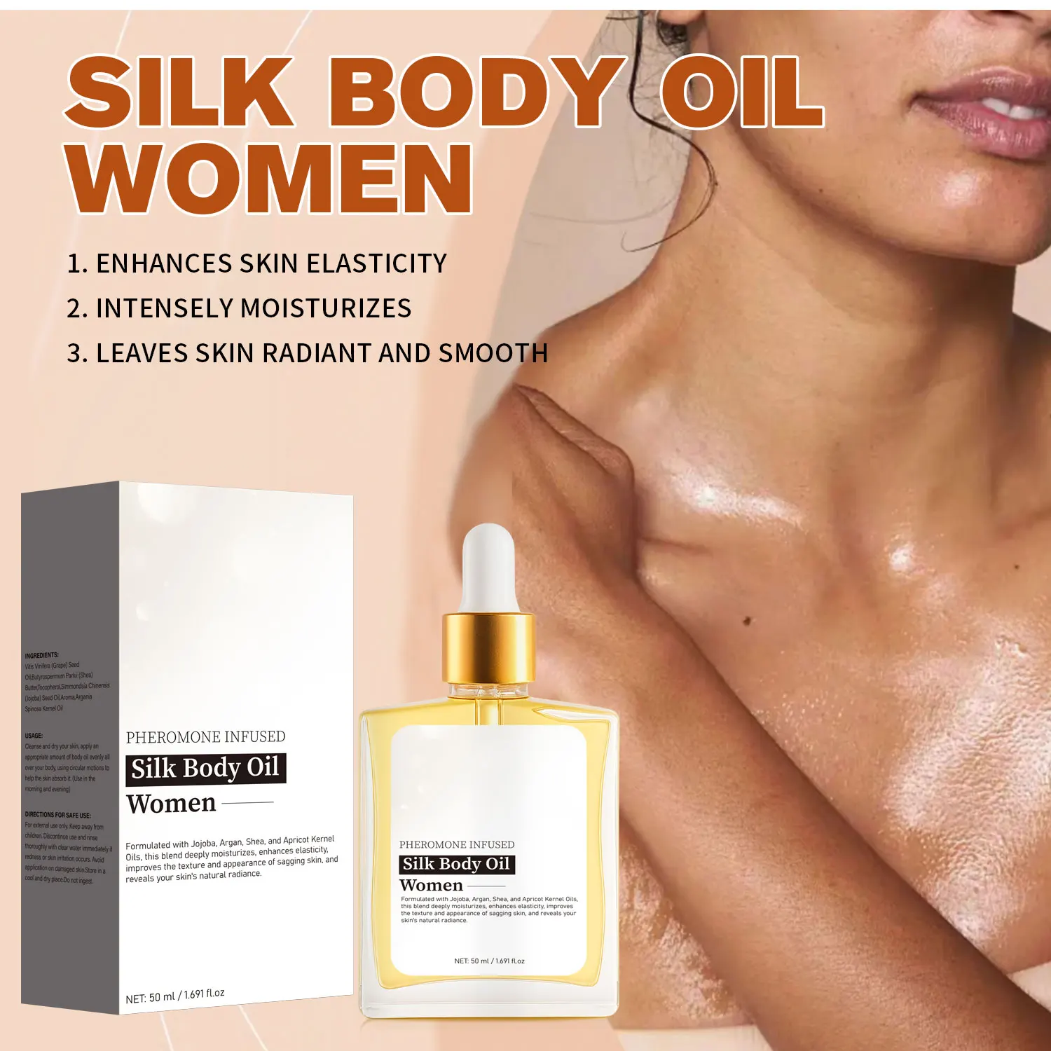 Silk Body Oil For Women 50ML Firming Anti Aging Moisturizing Formula, Crepey Skin Hydrating After Shower, Scented Blend Skincare