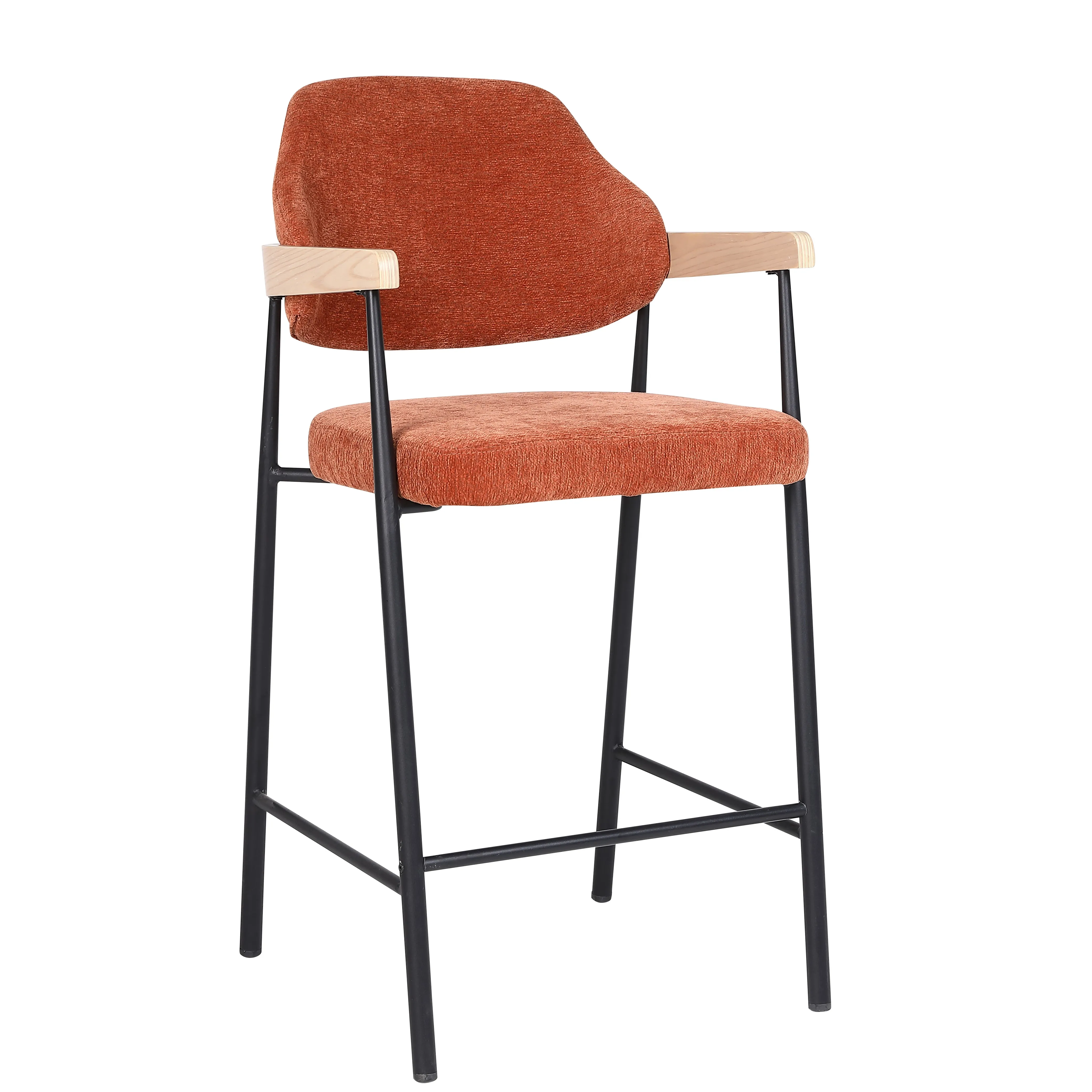 Midcentury Design Steady Iron Bar Height Chairs Backs Armrest Upholstered Counter Stools Dining Outdoor Living Room Metal