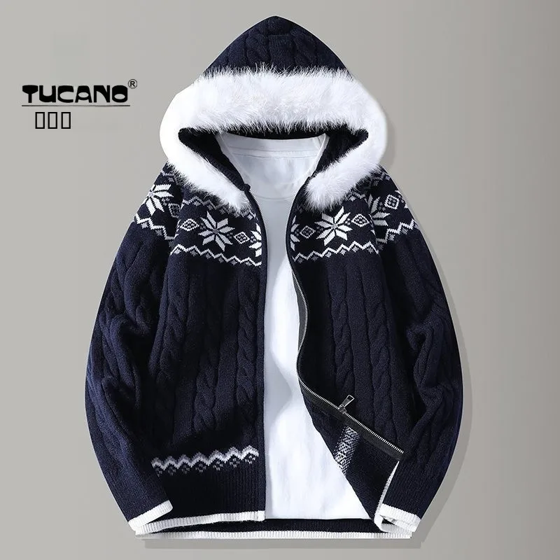 

Утепленный вязаный кардиган с капюшоном для подростков: зимняя модная верхняя одежда, теплая и уютная, из полиэфирного волокна, с длинными рукавами, на молнии