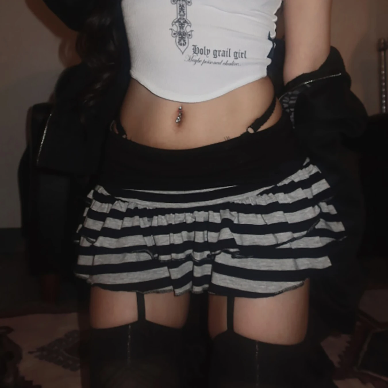 

Y2K street style niche spicy girl versatile short skirt striped fashion sexy contrasting A-line short skirt