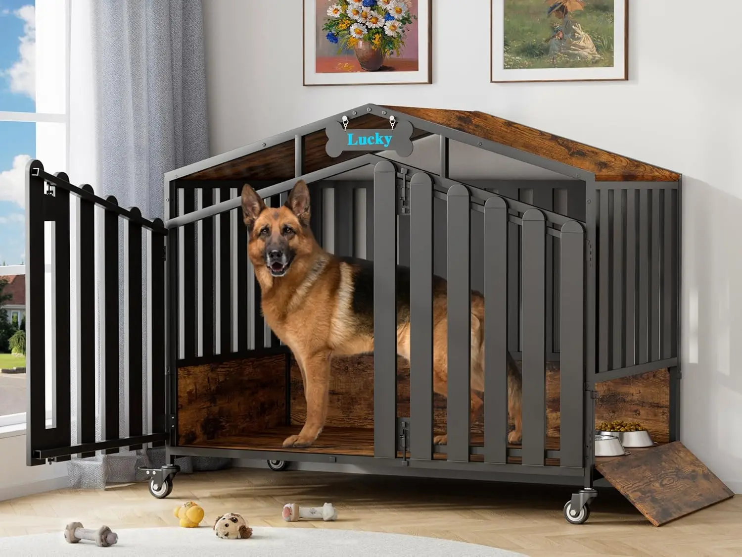 

48“ XXL Heavy Duty Dog Crate Furniture with Wheels, Dog Crates for Large Dogs(Over 60lb), Extra-Wide