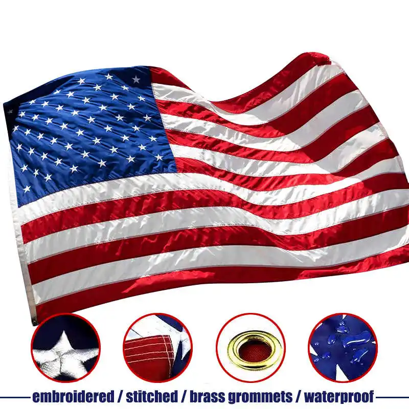 

Embroidered American Flag USA Banner Stitched 3x5 Ft Waterproof Brass Grommets National US Flags Banners For Patriots Decoration