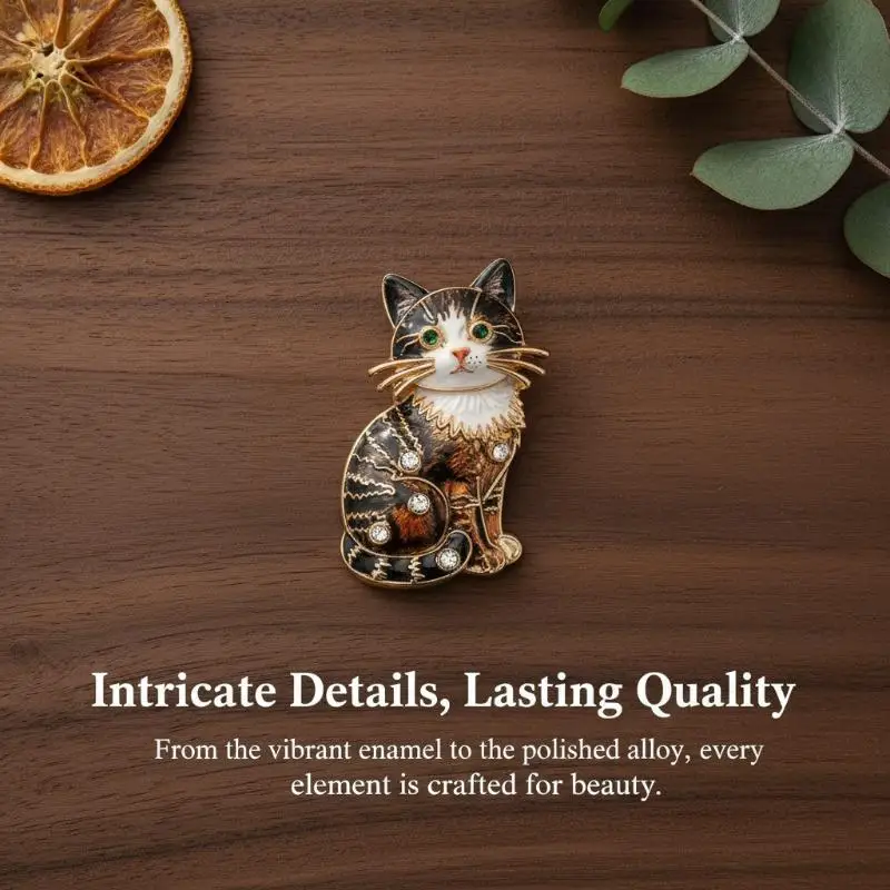 New Adorable Rhinestone Animal Brooch Cute Sitting Cat Kitten Pin 1Pcs Fashion Jewelry for Dress Bag Mother's Day Gift Choice