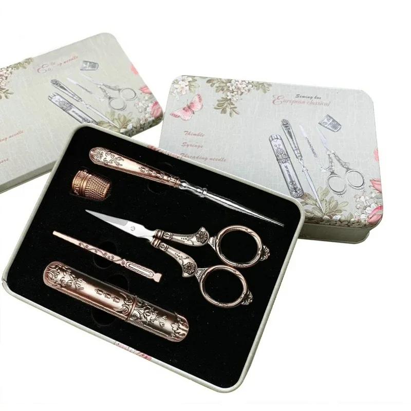 

5PCS/Set Vintage Scissors Sewing Thimble Embroidery Scissors Needlework Tools