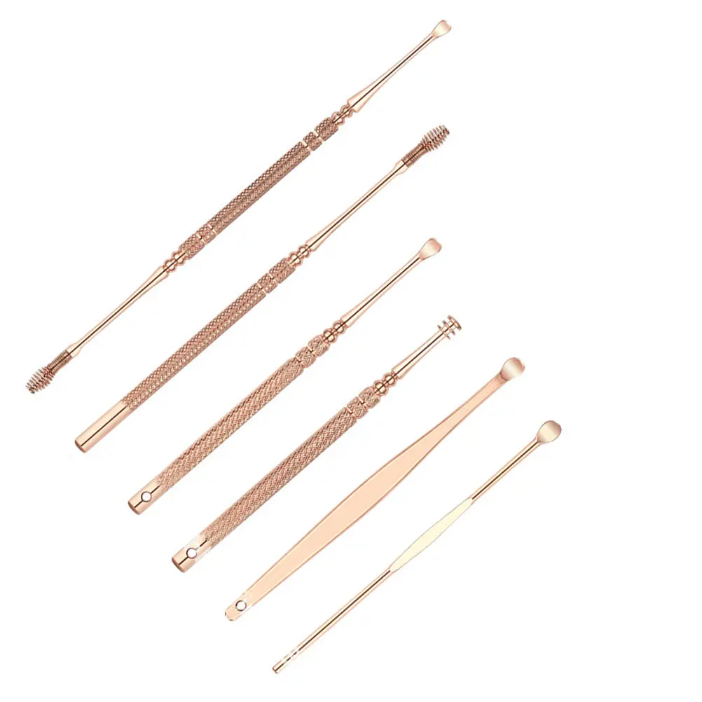 6Pcs Ear Wax Pick Stainless Steel Double Ended Scoop Curette Ear Cleaning Tool Safe Earwax Removal Healthcare Kit