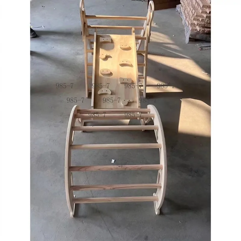 Foldable Wooden Kids Climbing Frame, Climbing Playset with Arch & Inclined Slope
