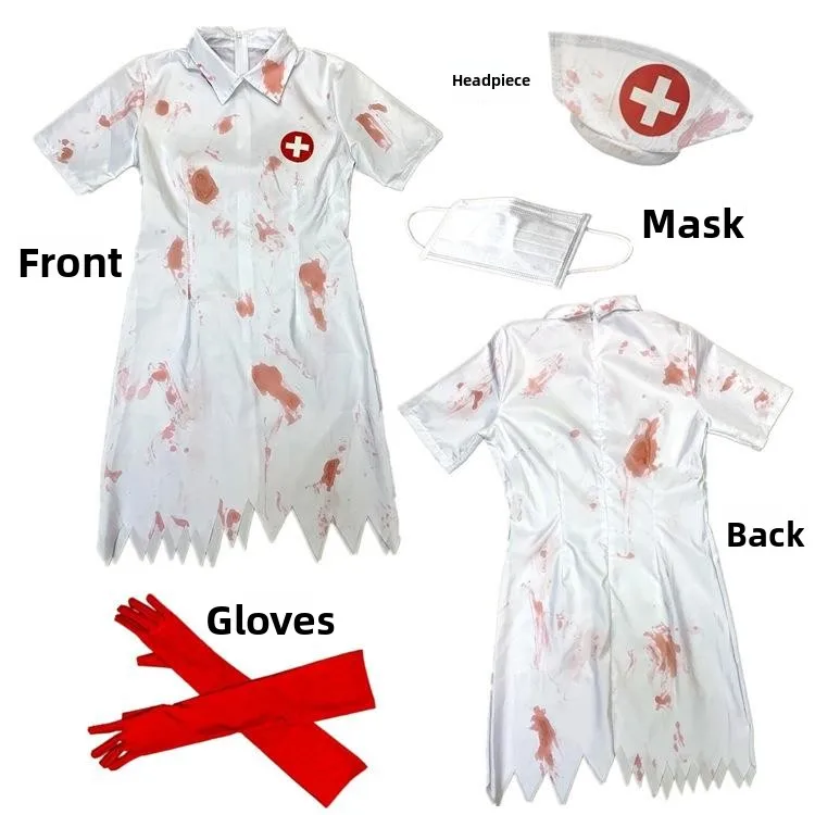 

Halloween Party Stage Performance Costume Blood Mary Nurse Outfit Devilish Female Nurse Terroristic Women's Clothing
