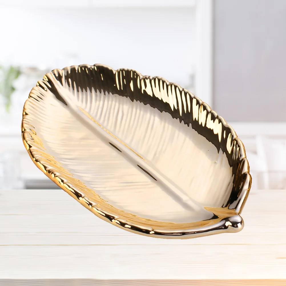 

Керамический поднос для хранения золотых листьев в скандинавском стиле, повседневный поднос для хранения ювелирных изделий в виде листьев для колец, серег, браслетов, домашнего декора