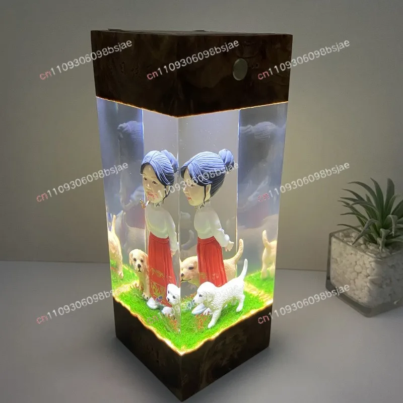 Handmade exclusive custom home ornament resin solid wood night light ambient light cross-border business birthday holiday gift