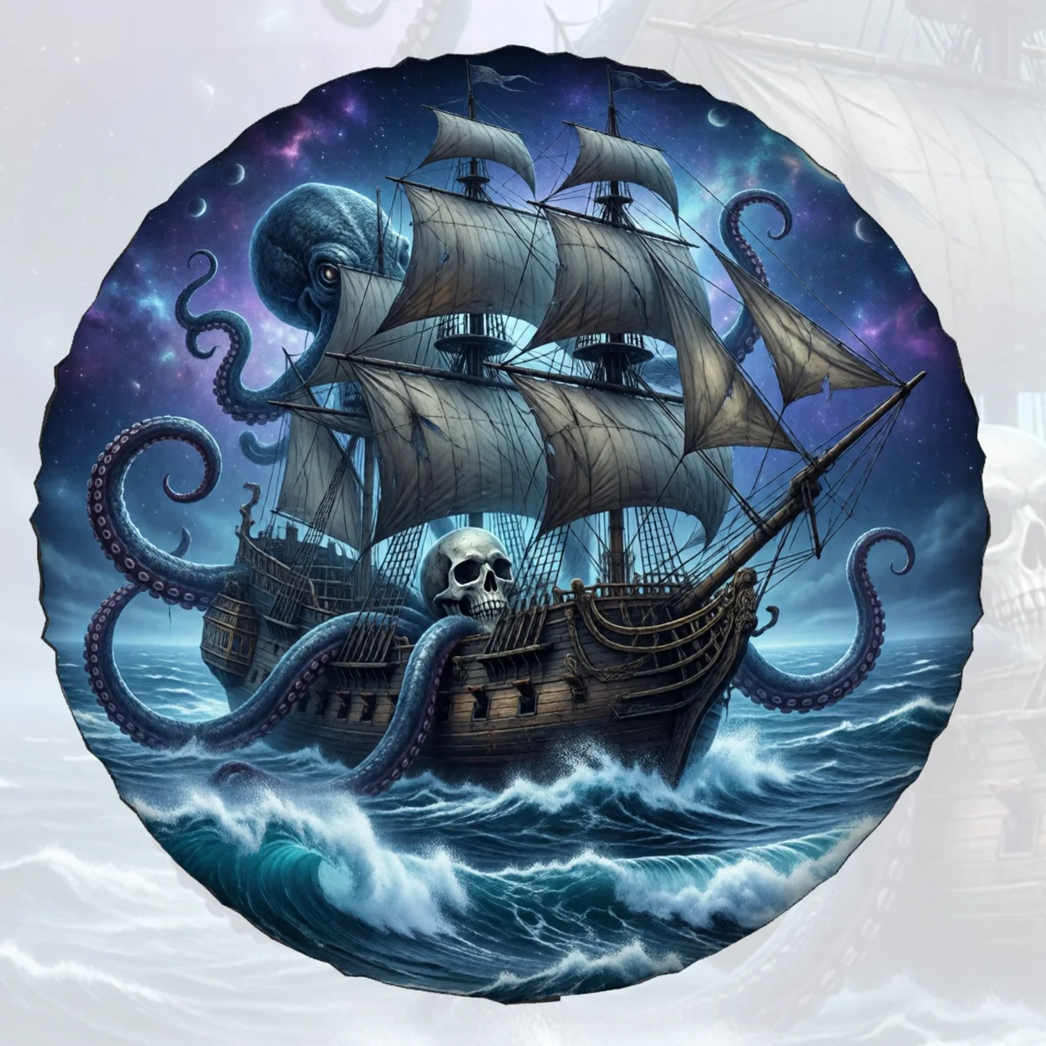 1pc Spare Tire Cover Mystical Kraken Ghost Ship In Cosmic Ocean Weatherproof Dustproof Wheel Protectors Universal Wheel Covers F