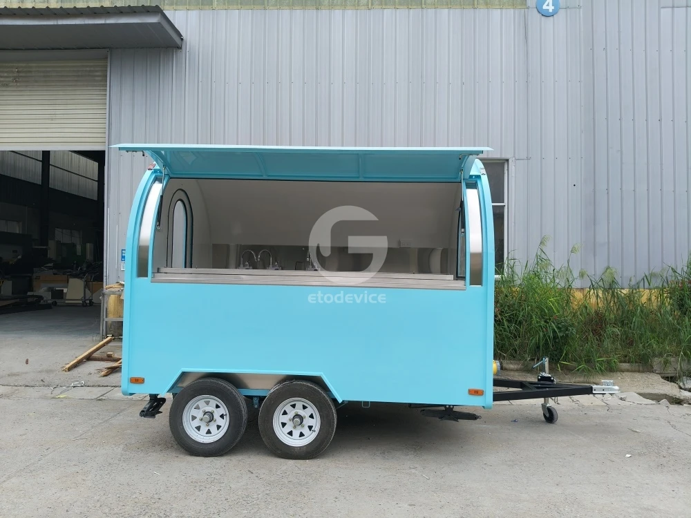 New Semi-Towable Food Trailer Snack Food Cart Restaurant Truck Coffee Ice Cream Corn Stainless Steel Built-In Power Commercial