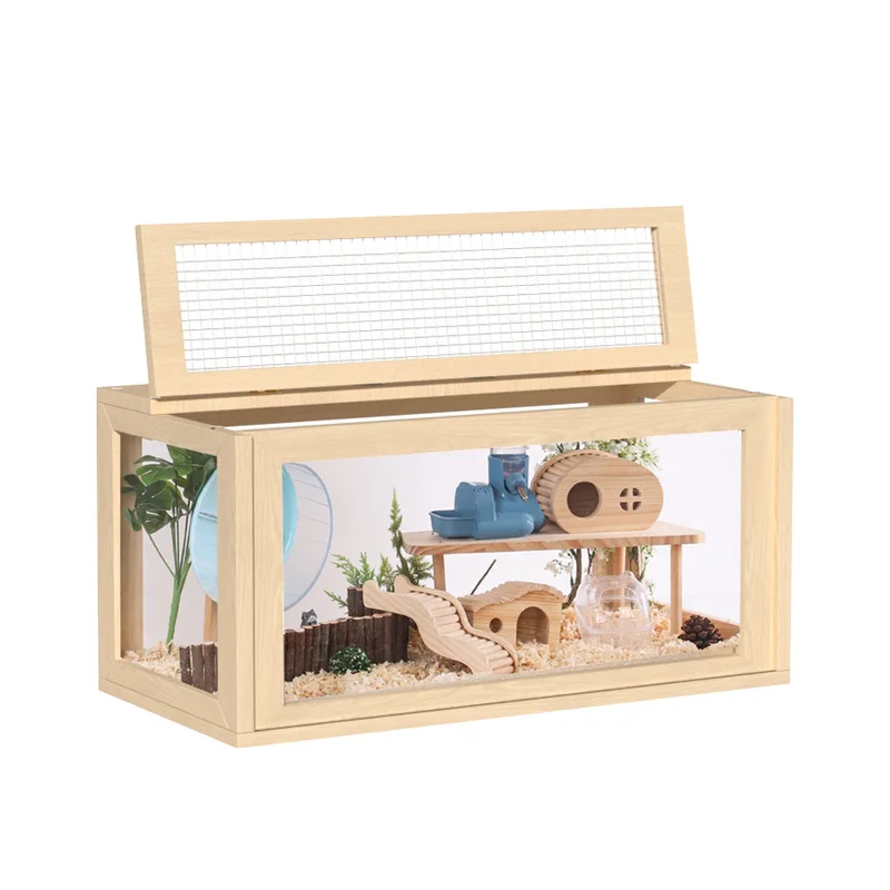 

Hamster Transparent Acrylic Golden Bear Hedgehog Rutin Chicken Special Solid Wood Feeding Box Oversized Villa Cage