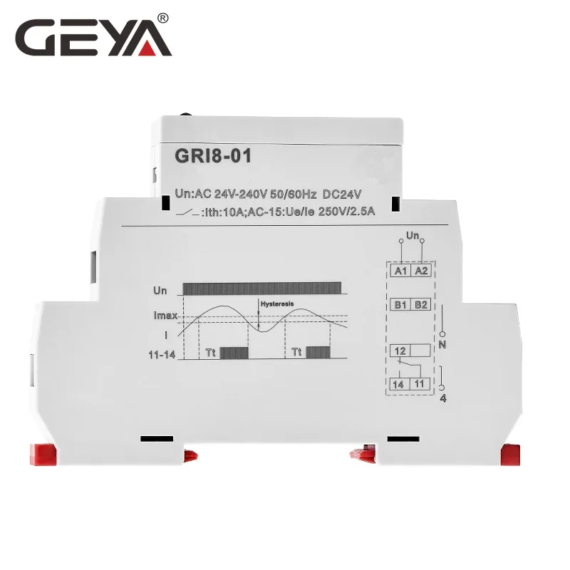 GEYA GRI8-01/02 Current Monitoring Relay 0.5A 1A 2A 5A 8A 16A ACDC24V-240V Overcurrent Undercurrent Protection Relay