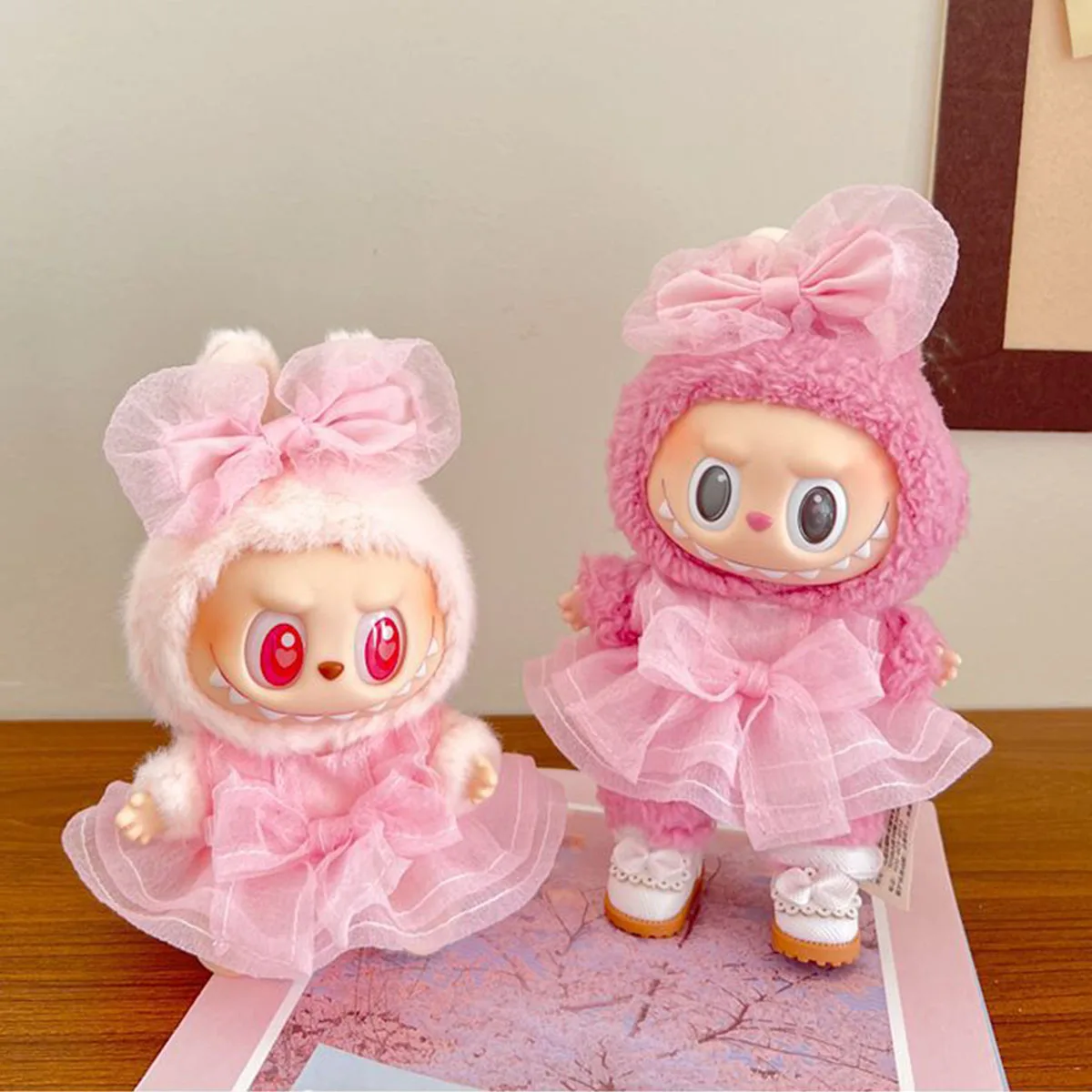 Labubu Doll Pink Yarn Skirt Set Cute Mini Labubu Set Accessories DIY Girl Gift