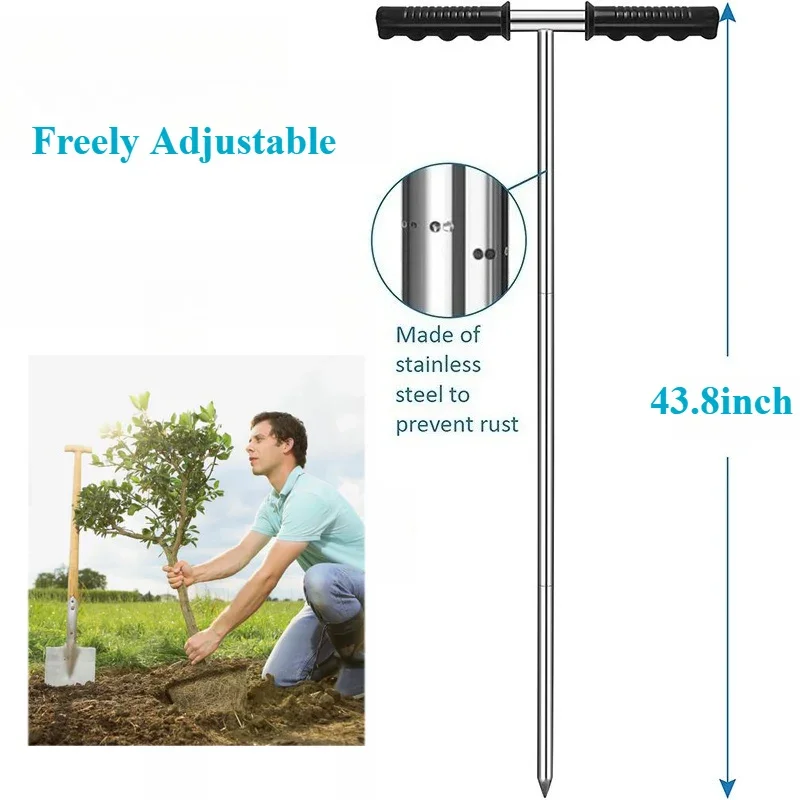 

Stainless Steel Soil Probe Metal Soil Probe Adjustable Handle Soil Detector Rod Tool for Locating Septic Tanks Underground Pipes