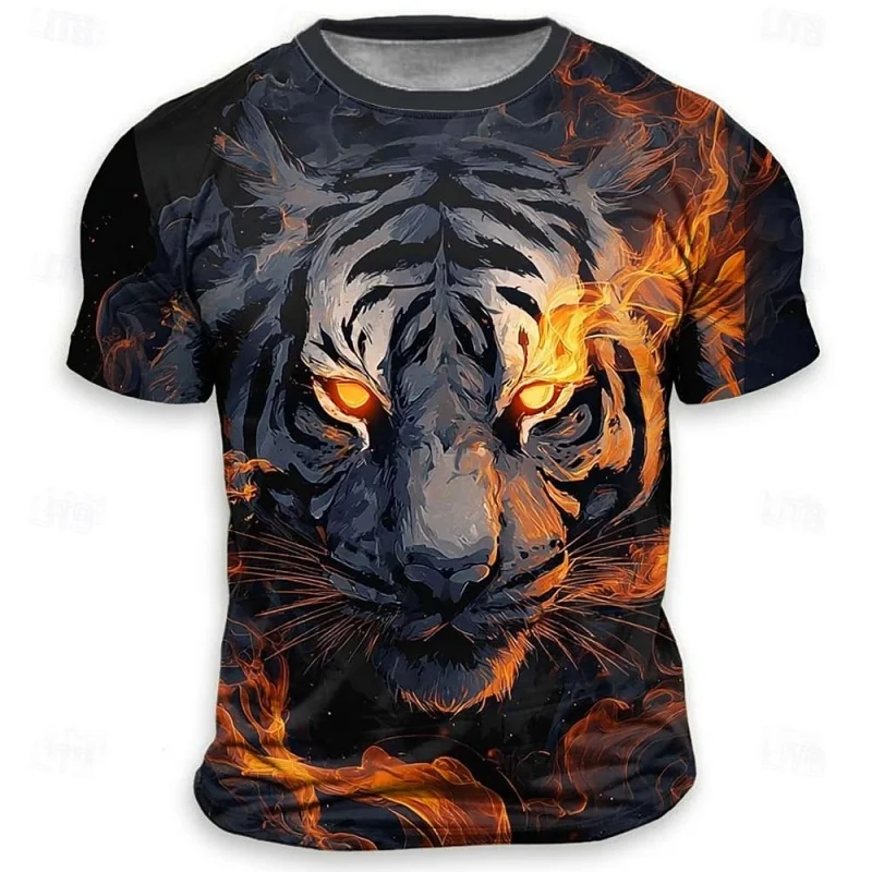 3D Printed Fire Tiger Galaxy Dolphin T Shirt For Men Animal Pattern T-Shirts Summer Round Neck Short Sleeve Tees