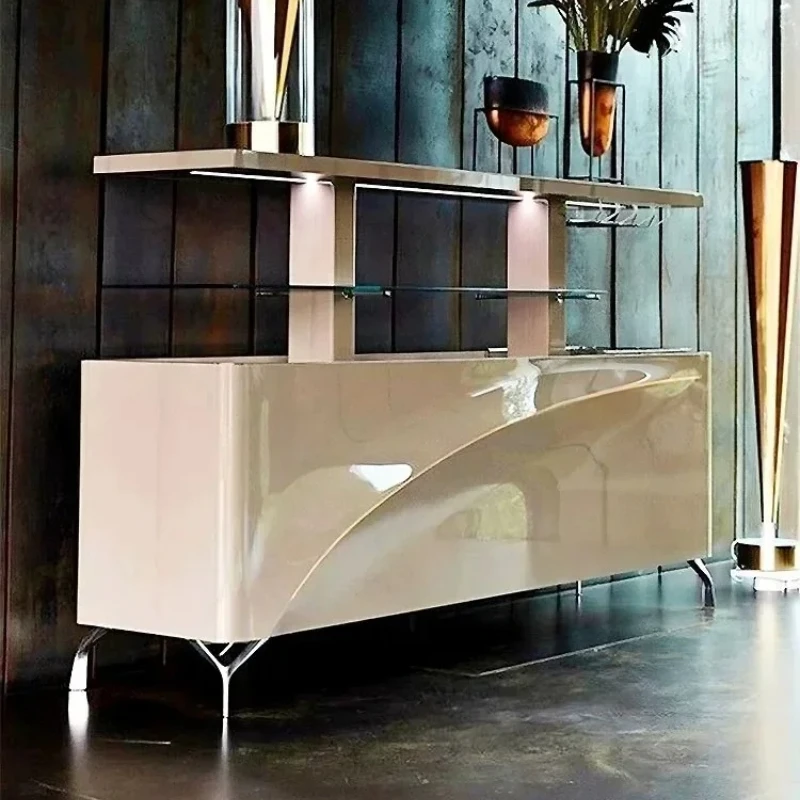 Automatic Lift Dining Side Modern Minimalist Solid Wood Paint Lift Wine Cabinet Bar Locker