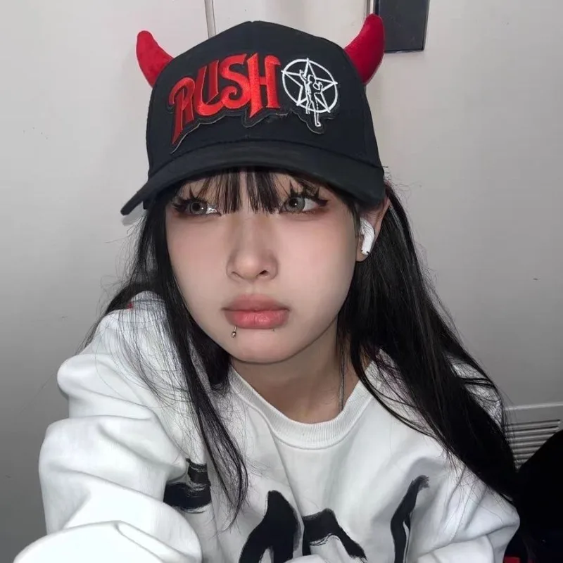 

American Retro Subculture Demon Design Punk Cap New Gothic Street Hip Hop Hats 2000s Women's Handmade Baseball Caps