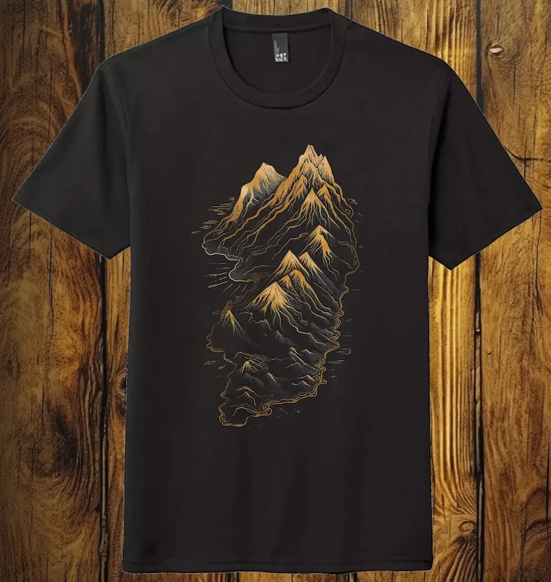 Minimalist Rugged Mountain Graphic Shirt topography outdoors tshirt Black Unisex Soft