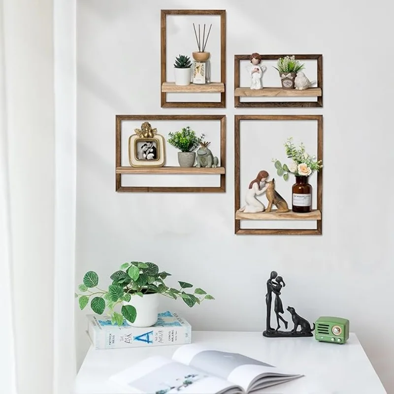 2 Pcs Wood Wall Shelf Hanging Floating Shelves Storage Rustic Farmhouse Decor Bedroom Bathroom Living Room Kitchen Decorations