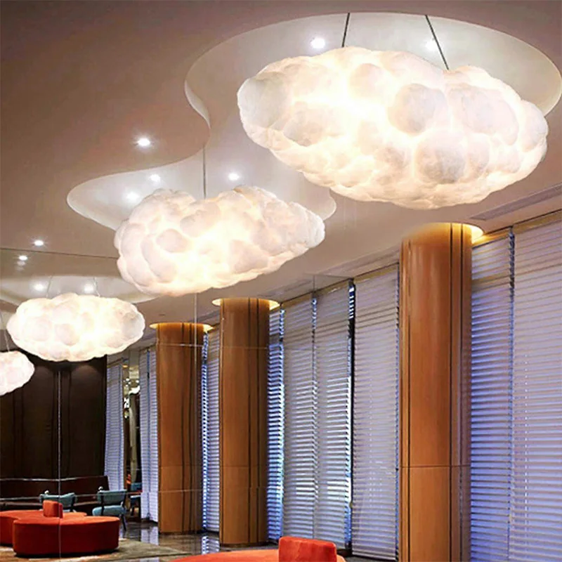 Designer Cloud Shape Simulation Pendant Light Silk Cotton LED for Kids Room Restaurant Living Home Decor Multiple Styles