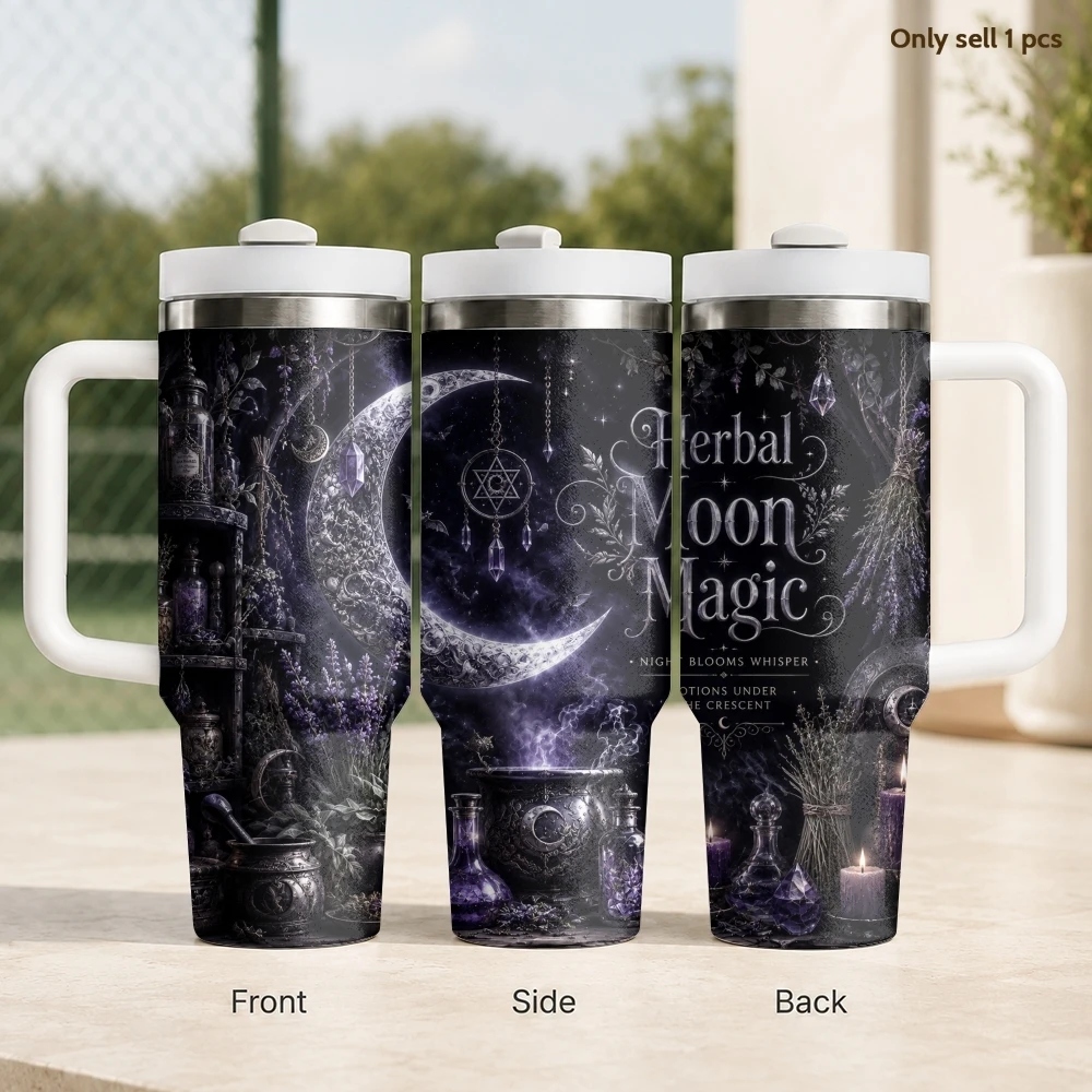 Herbal Moon Magic Potions Vacuum Flasks 40oz Stainless Steel Insulated Tumbler With Handle & Straw Leakproof Travel Mug