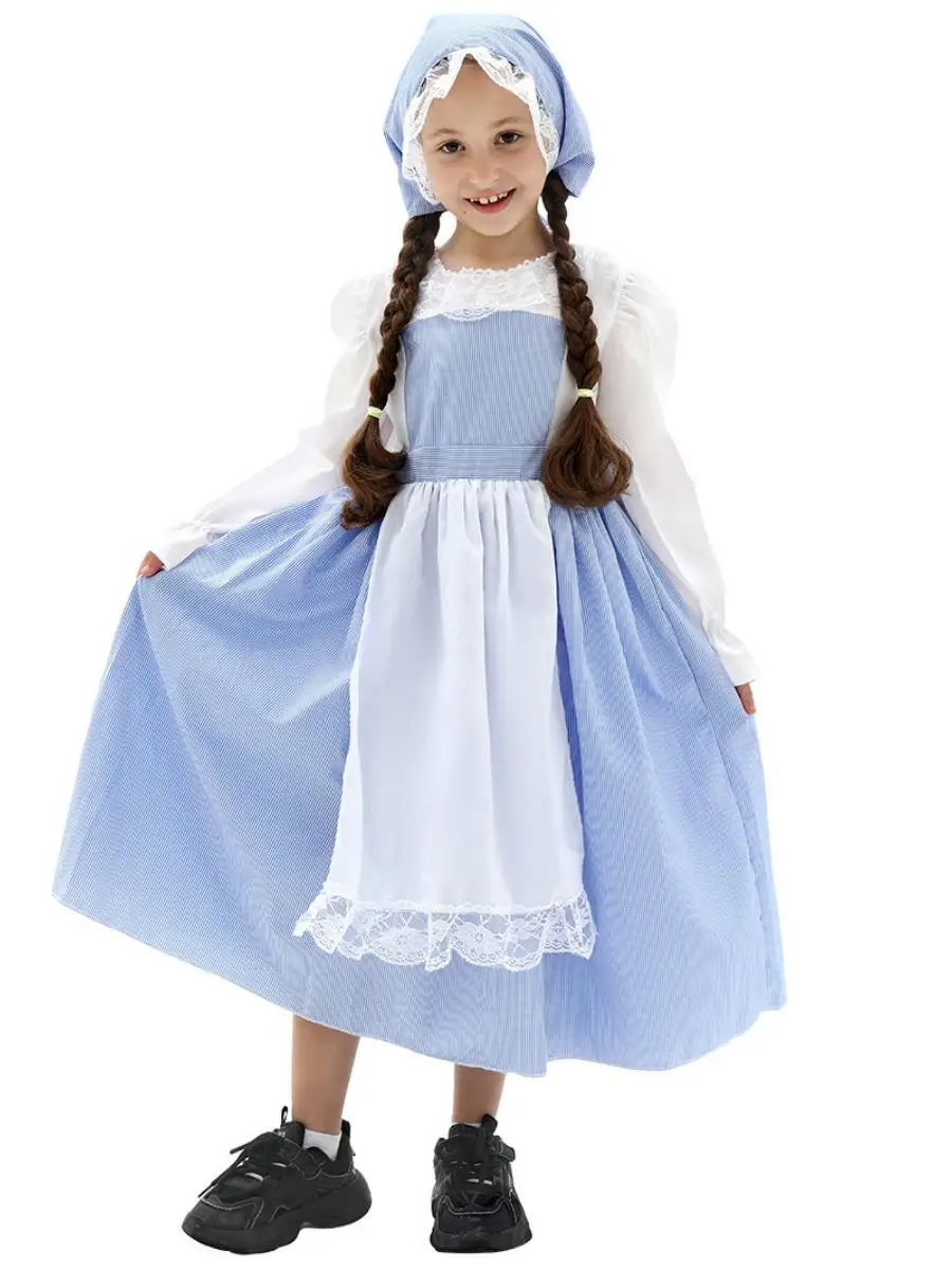 الريف الاستعماري Sle زي الأطفال مرحلة الأداء loween مزرعة لولبي الزي البوليستر المرحلة العرقية كوس...
