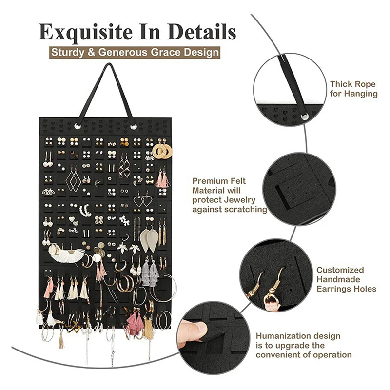 Earrings Hanging Organizer Wall Earring Holder Soft Felt Hanger Jewelry Necklace Earring Display Hanging Storage for Women Girls